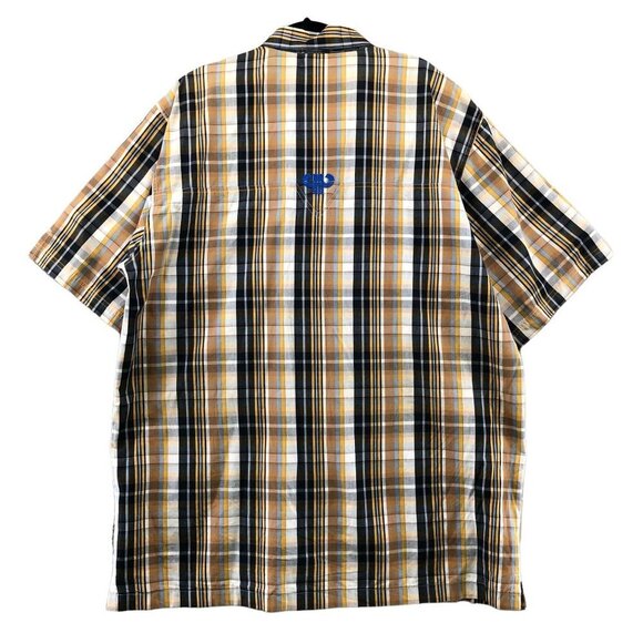 VTG Pelle Pelle Short Sleeve Shirt Mens L Button Up Brown Tan Plaid Pocket Front - Picture 2 of 12